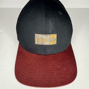 Columbia Black and Burgundy Flex Fit Trucker Hat Sz S/M Outdoor Rugged Sporty